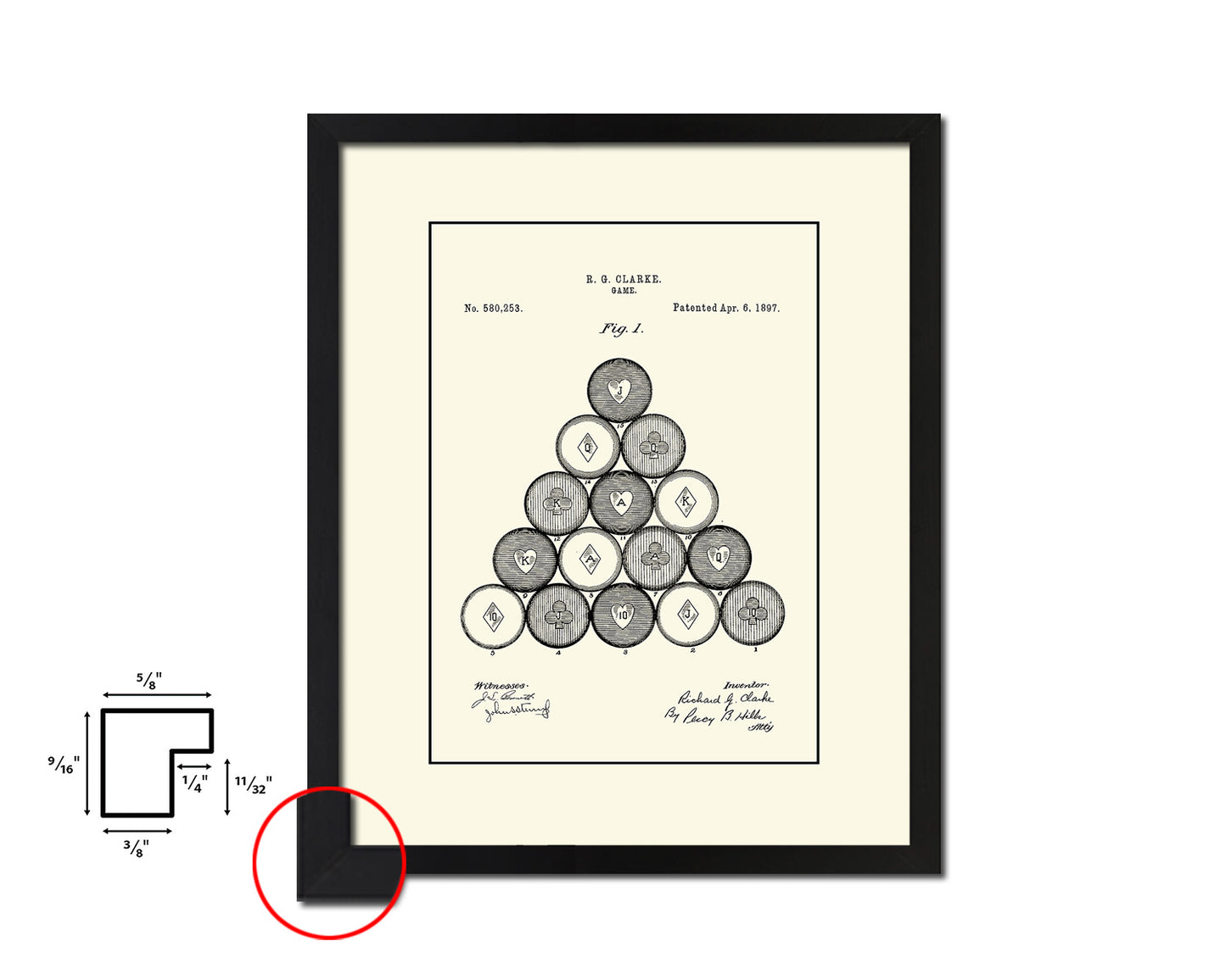 Billiard Pool Poker Game Playing Card Vintage Patent Artwork Black Frame Print Gifts