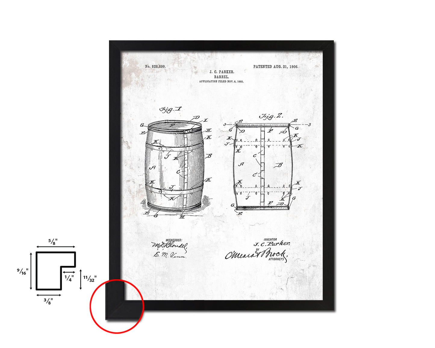 Barrel Wine Vintage Patent Artwork Black Frame Print Gifts