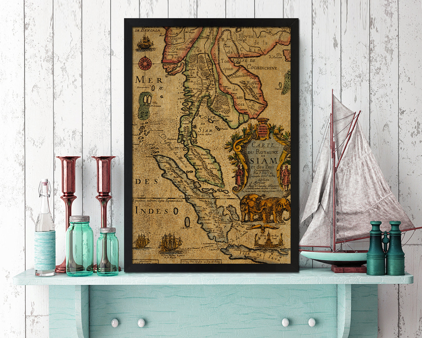 Thailand 17 Century Historical Map Wood Framed Print Art Wall Decor Gifts