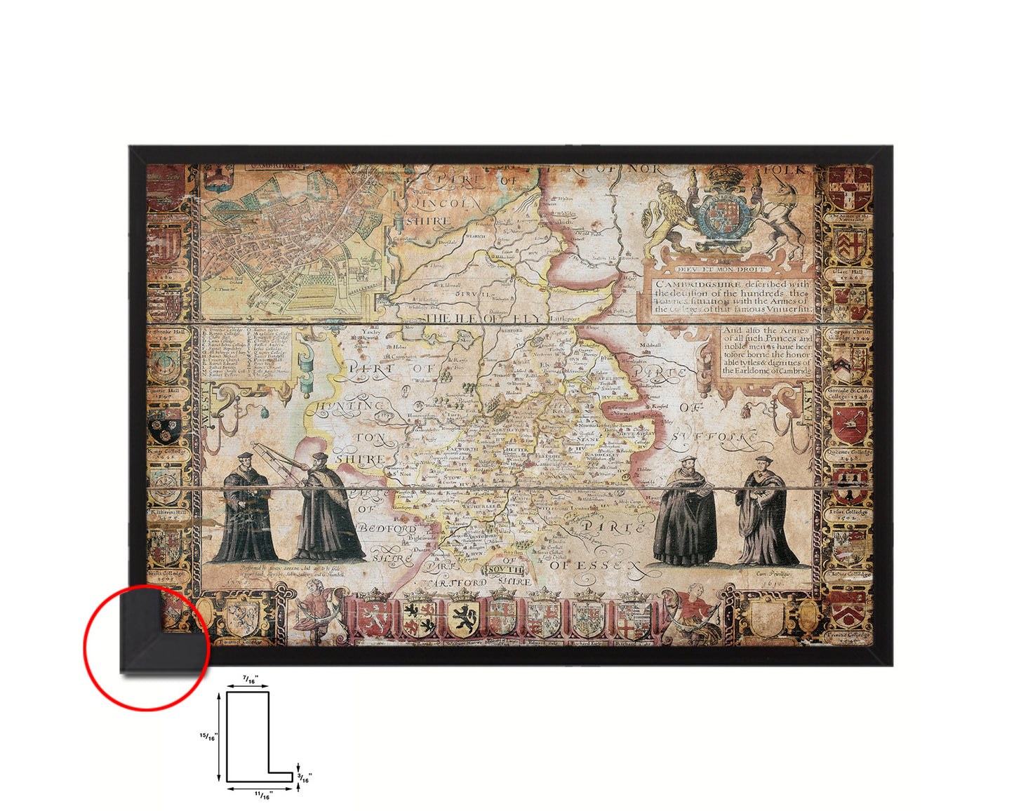 Cambridgeshire Theatre Empire Great Britain John Speed Antique Map Framed Print Art Gifts