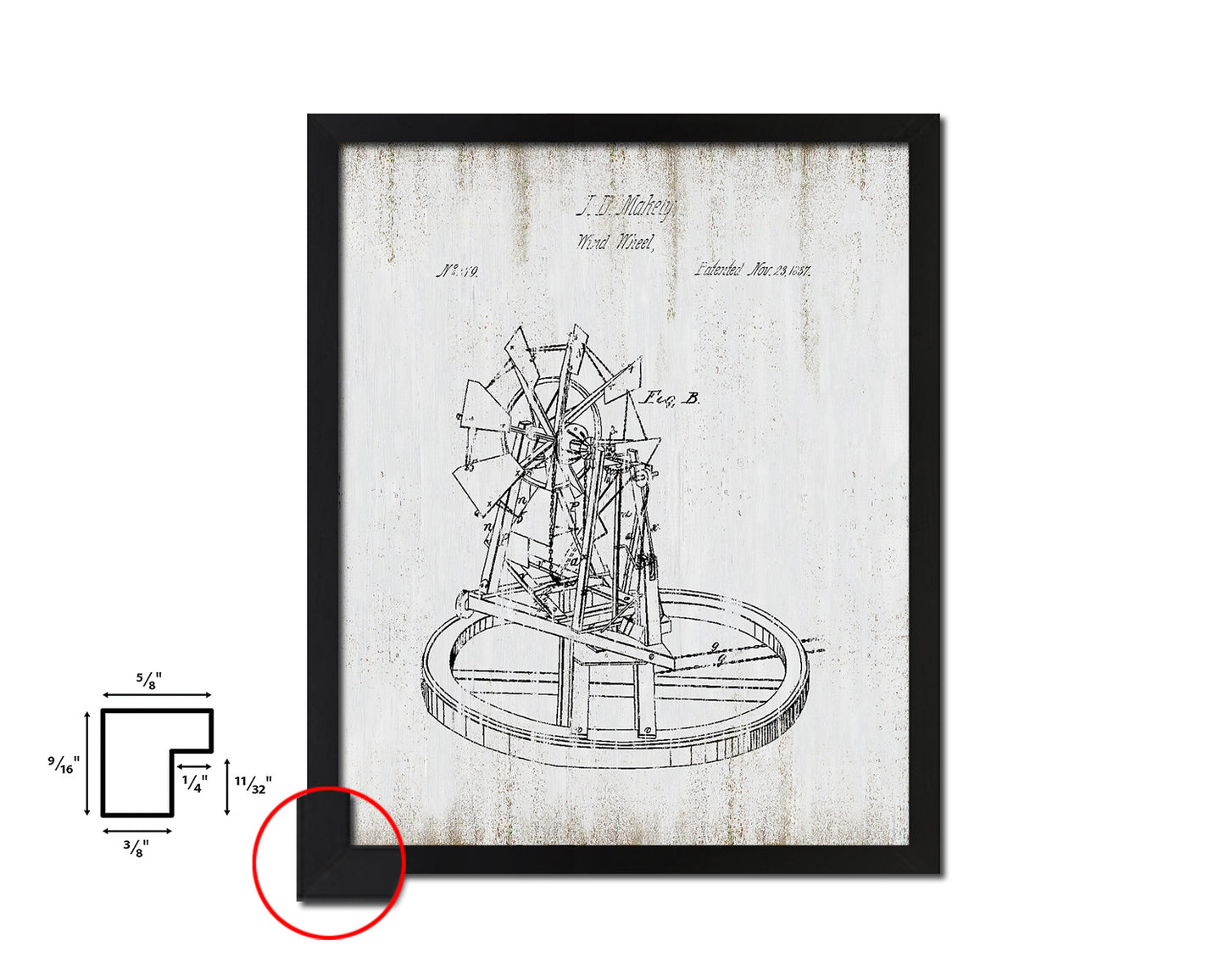 Wind Wheel Farming Vintage Patent Artwork Black Frame Print Gifts