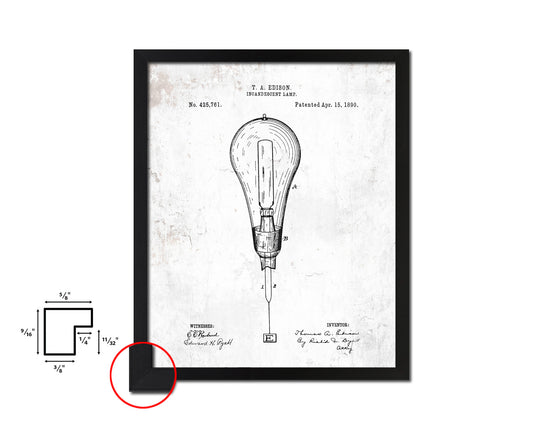 Light Bulb Edison Vintage Patent Artwork Black Frame Print Wall Art Decor Gifts