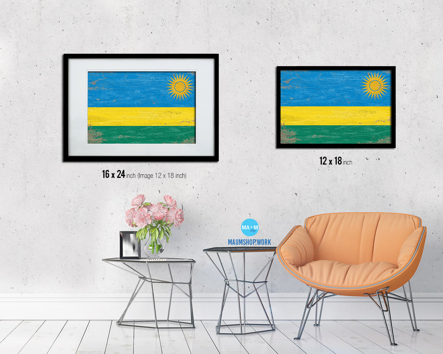 Rwanda Shabby Chic Country Flag Wood Framed Print Wall Art Decor Gifts