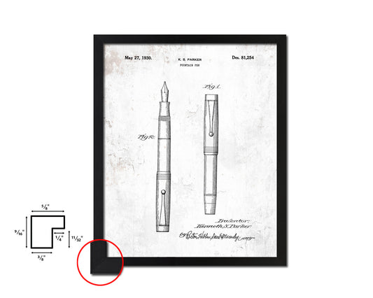 Fountain Pen Office Vintage Patent Artwork Black Frame Print Gifts