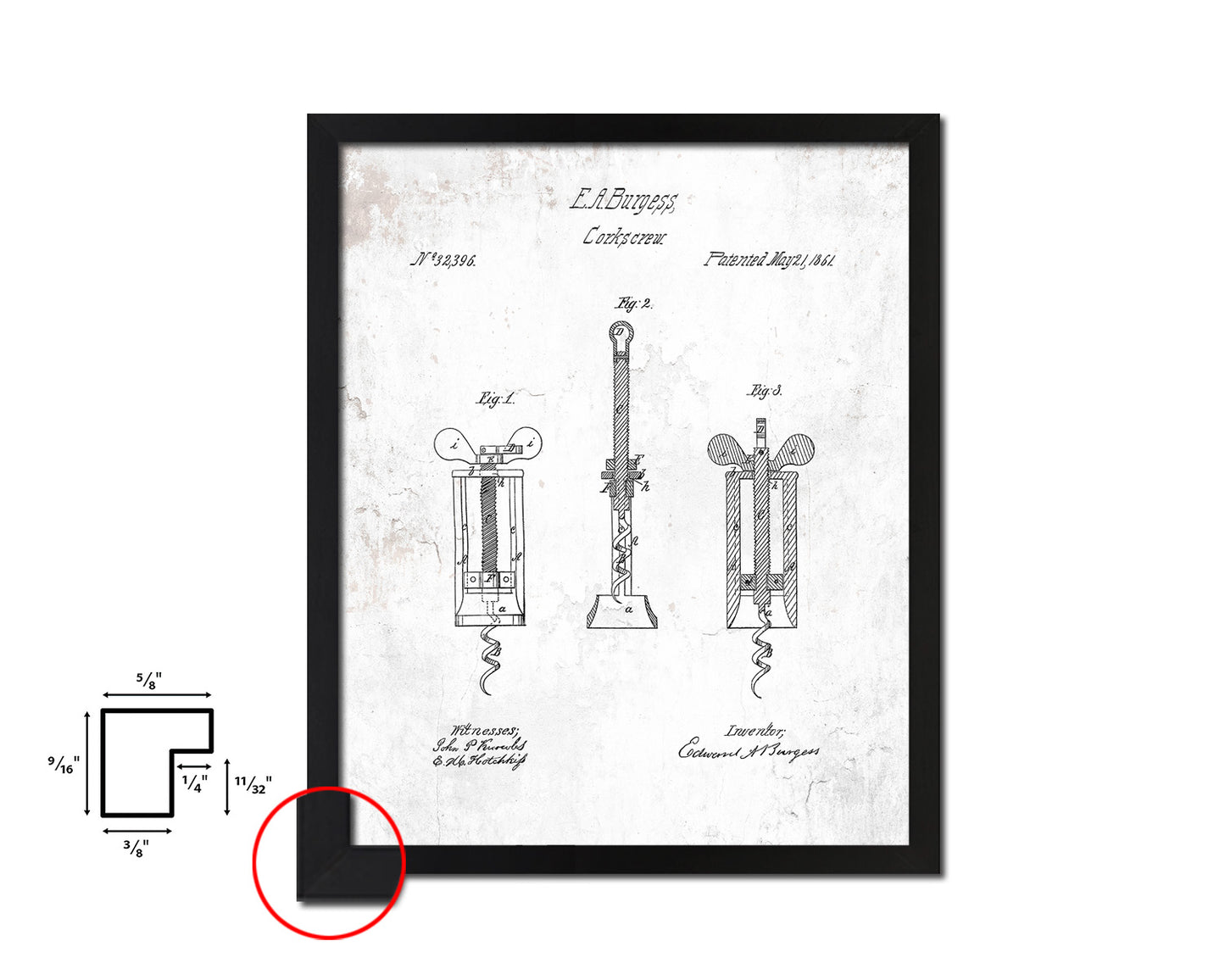 Corkscrew Wine Vintage Patent Artwork Black Frame Print Gifts