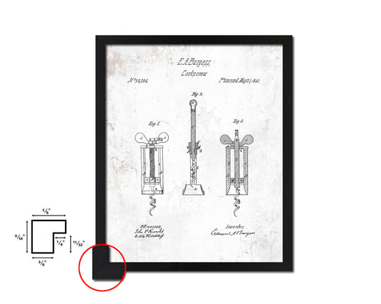 Corkscrew Wine Vintage Patent Artwork Black Frame Print Gifts