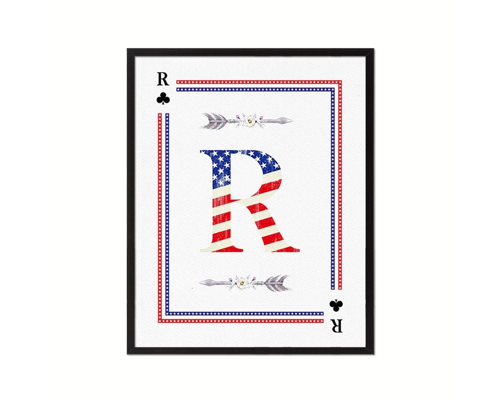 Letter R Custom Monogram Card Decks Clover American Flag Framed Print Wall Art Decor Gifts