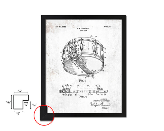 Snare Drum Music Vintage Patent Artwork Black Frame Print Wall Art Decor Gifts