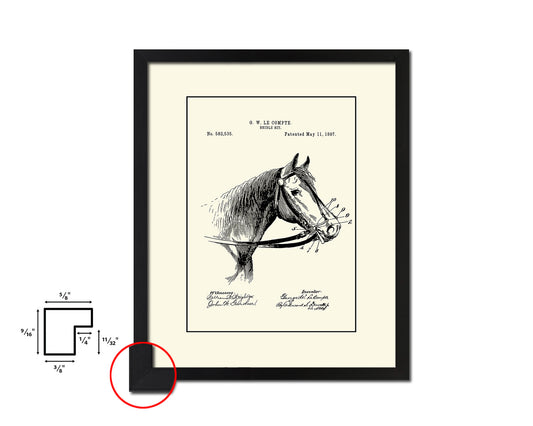 Horse Bridle Bit Farming Vintage Patent Artwork Black Frame Print Gifts