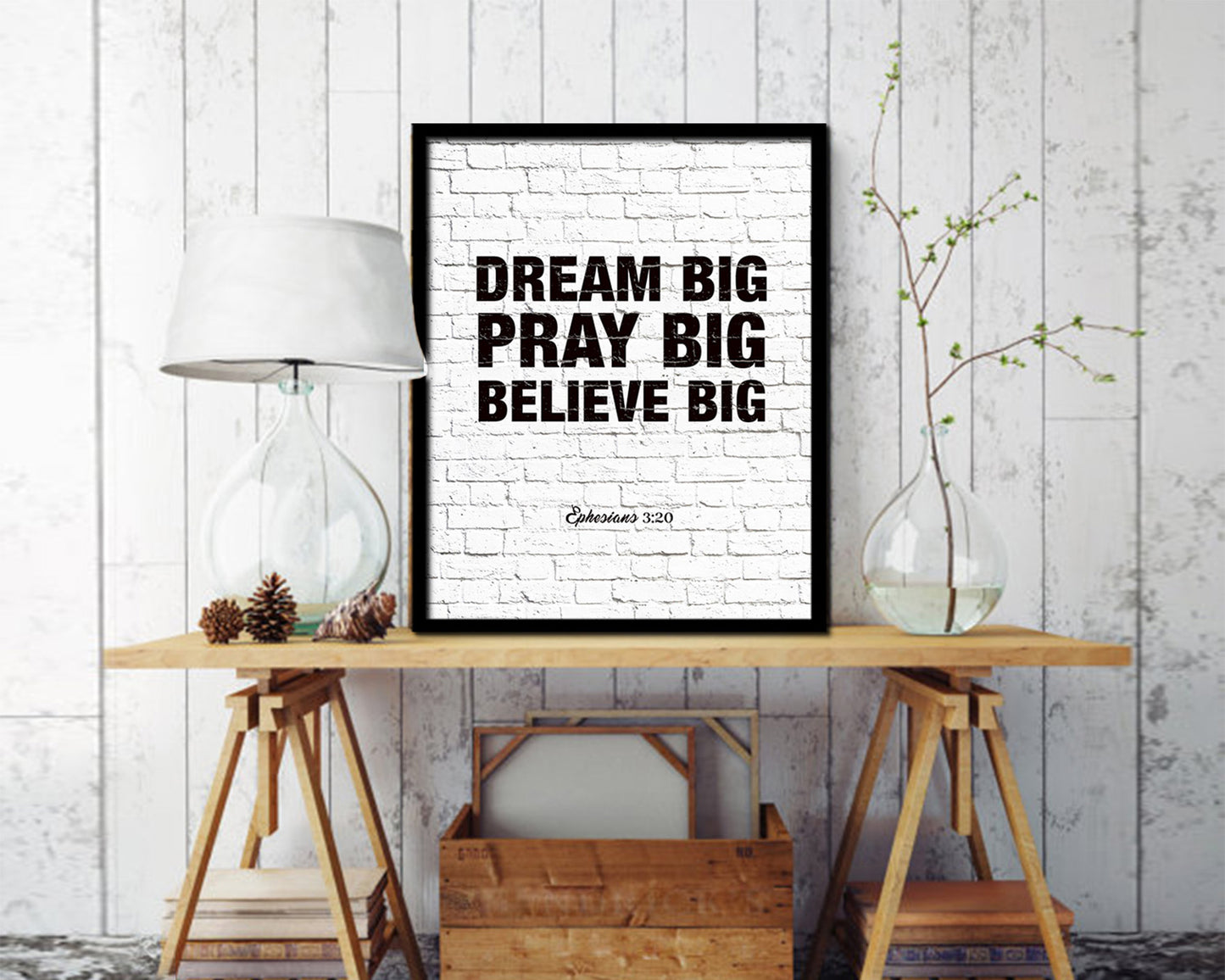 Dream Pray Bbelieve Big Quote Wood Framed Print Home Decor Wall Art Gifts