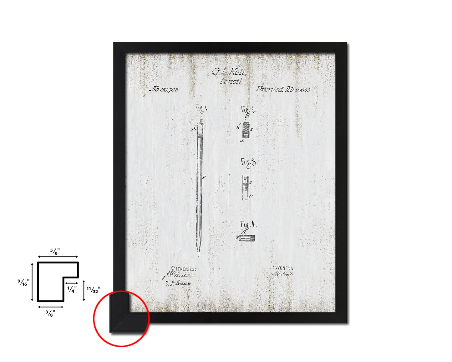 Pencil School Vintage Patent Artwork Black Frame Print Wall Art Decor Gifts