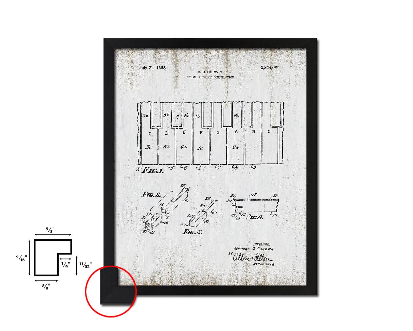 Keyboard Construction Music Vintage Patent Artwork Black Frame Print Gifts