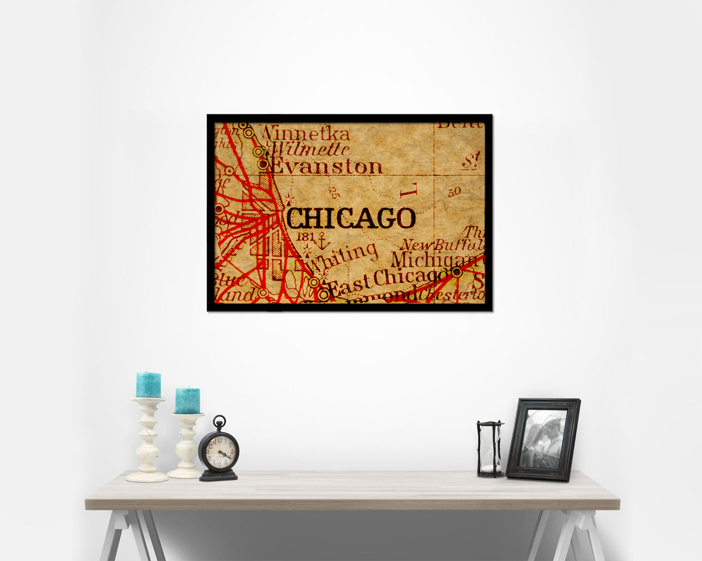 Chicago Illinois Historical Map Framed Print Art Wall Decor Gifts