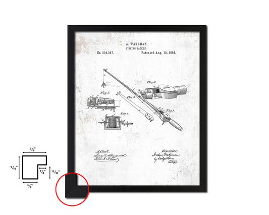 Tackle Fishing Vintage Patent Artwork Black Frame Print Wall Art Decor Gifts