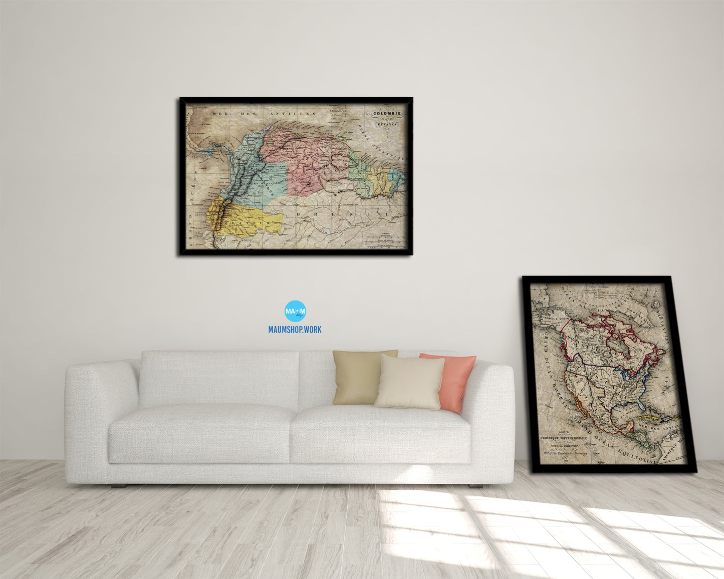 Colombia Venezuela Guyana Historical Map Framed Print Art Wall Decor Gifts