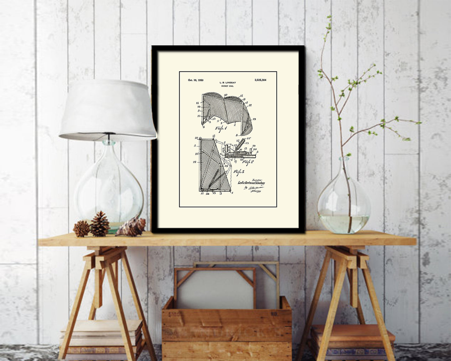 Hockey Goal Sports Vintage Patent Artwork Black Frame Print Gifts