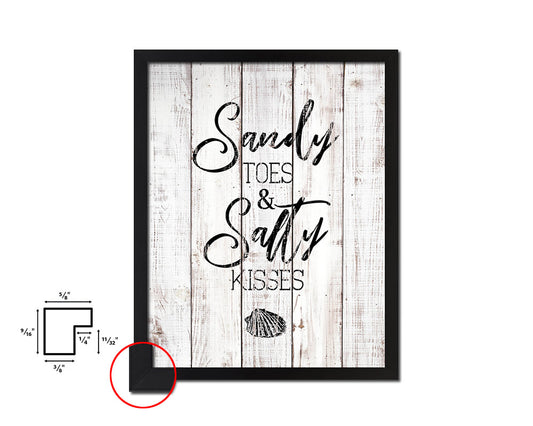 Sandy toes & salty kisses White Wash Quote Framed Print Wall Decor Art