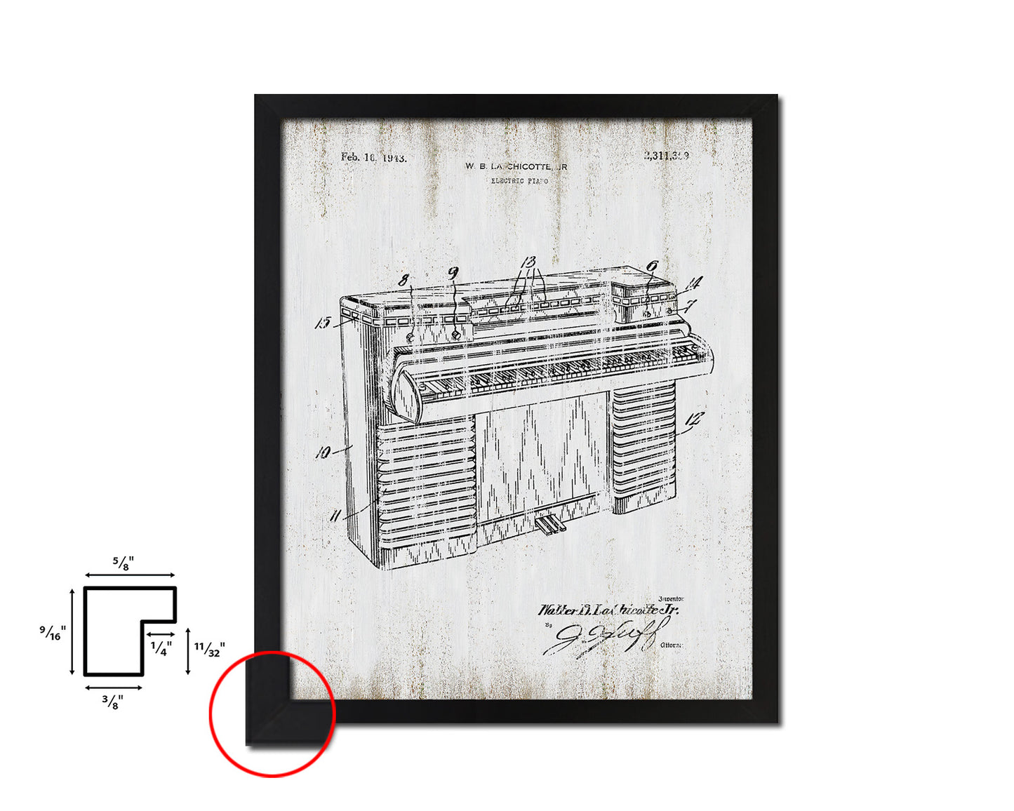 Piano Electric Music Vintage Patent Artwork Black Frame Print Wall Art Decor Gifts