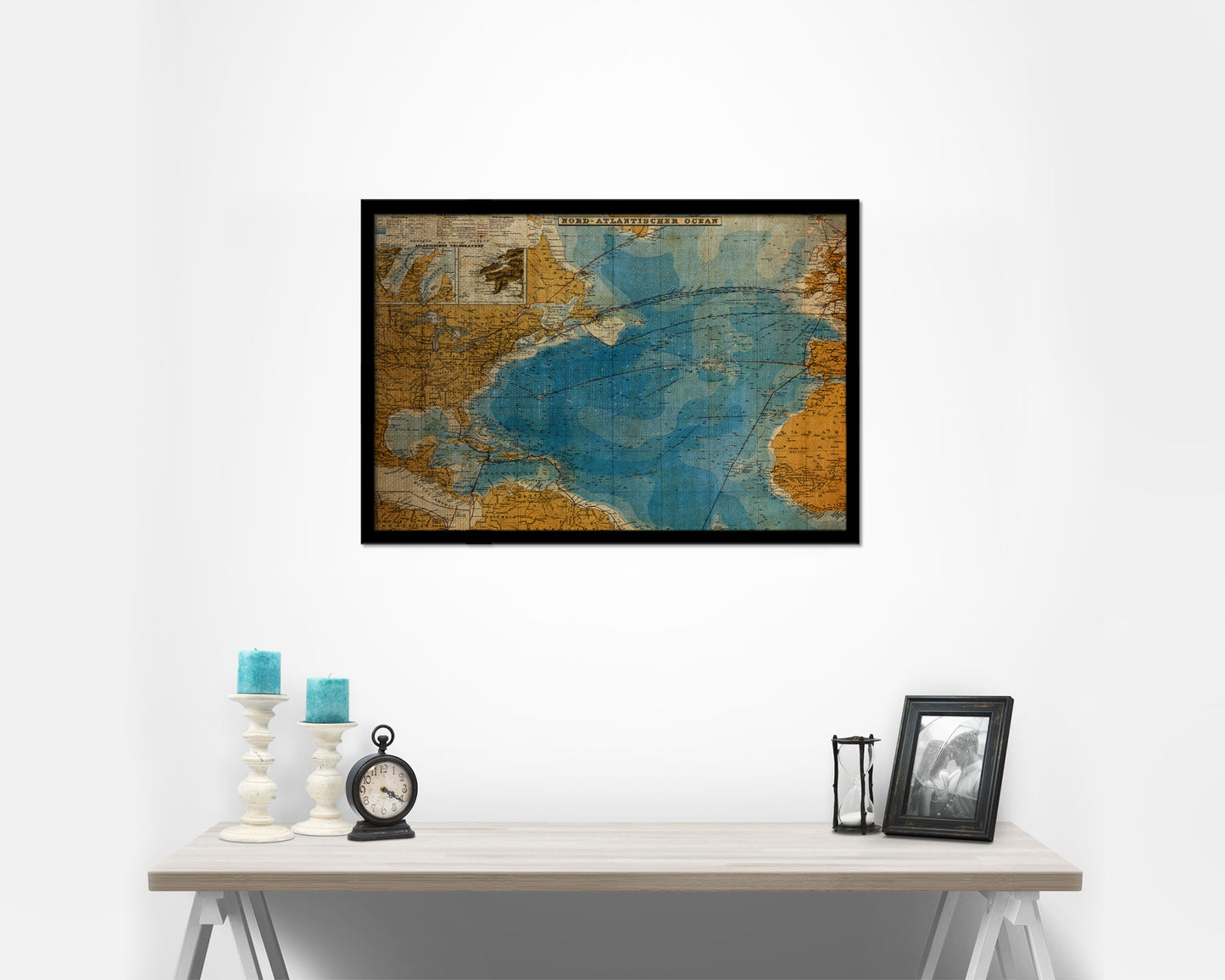 North Atlantic Telegraph Lines Stieler Vintage Map Framed Print Art Wall Decor Gifts