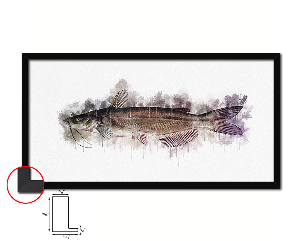 Catfish Fish Art Wood Frame Modern Restaurant Sushi Wall Decor Gifts, 10" x 20"