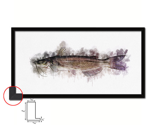 Catfish Fish Art Wood Frame Modern Restaurant Sushi Wall Decor Gifts, 10" x 20"