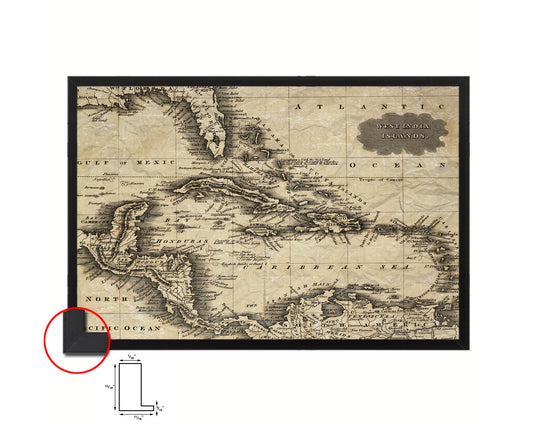 West Indies and Caribbean Sea 1799 Historical Map Framed Print Art Wall Decor Gifts