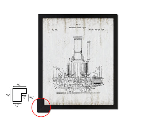 Locomotive Steam Engine Train Vintage Patent Artwork Black Frame Print Gifts