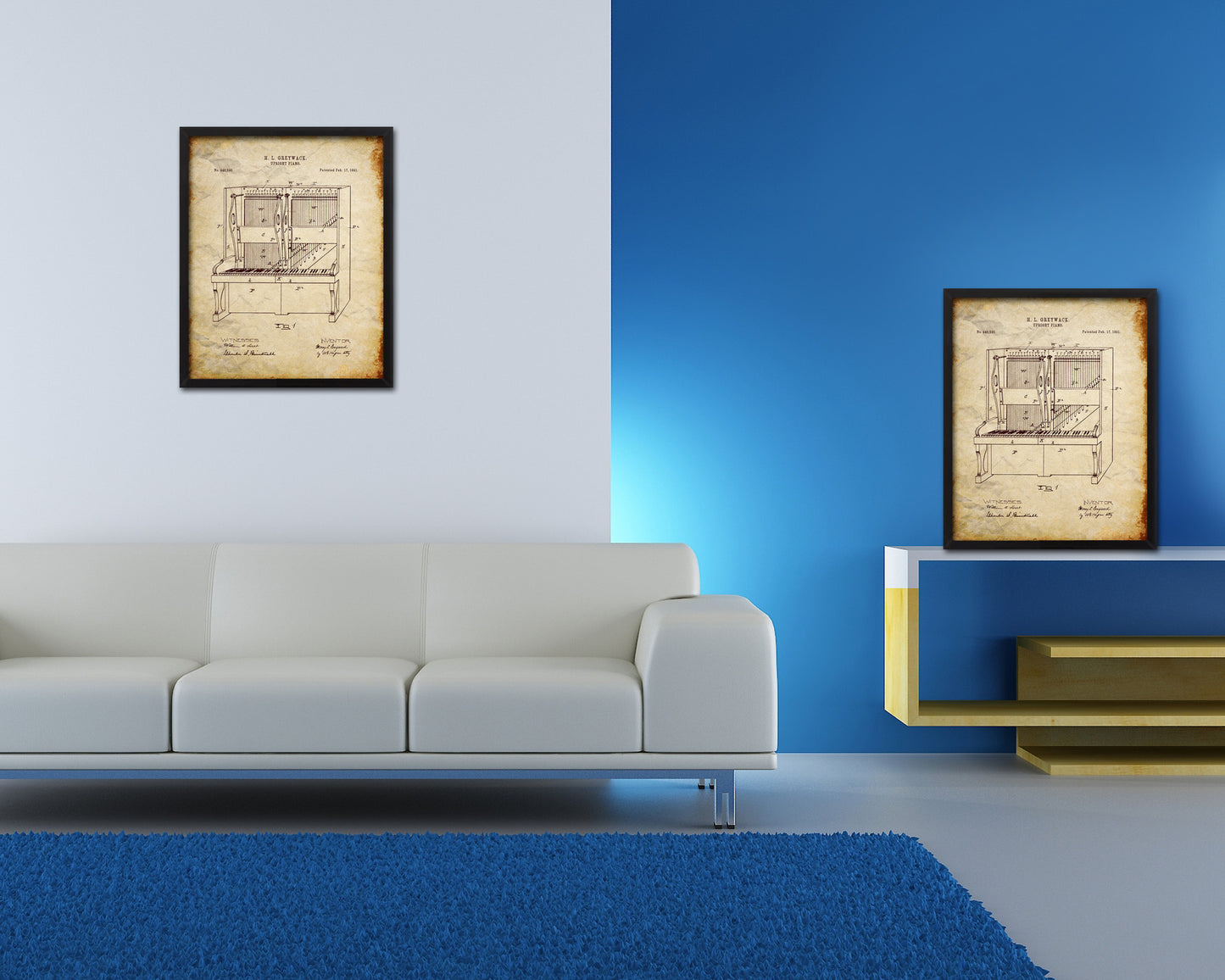 Upright Piano Music Vintage Patent Artwork Walnut Frame Gifts