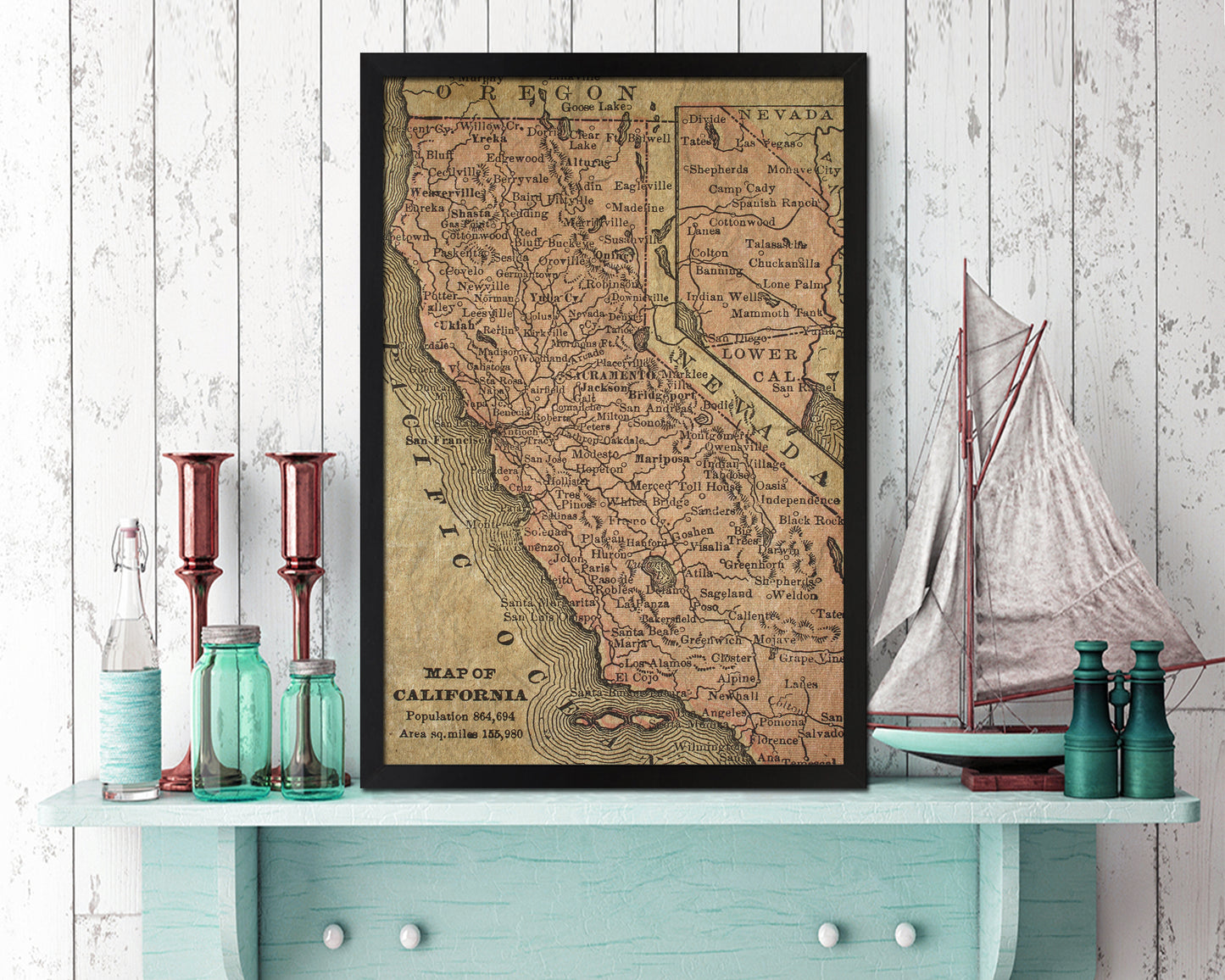 California Circa Historical Map Wood Framed Print Art Wall Decor Gifts