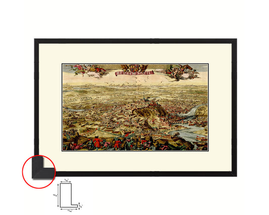 Mountain Fortress Siege Atlas Fortifications Battle Old Map Framed Print Art Wall Decor Gifts