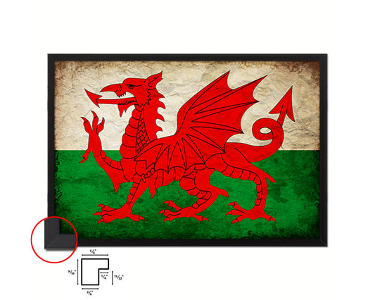 Wales Country Vintage Flag Wood Framed Print Wall Art Decor Gifts