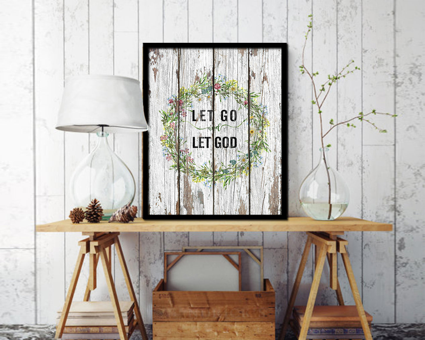 Let go and let God Quote Framed Print Home Decor Wall Art Gifts