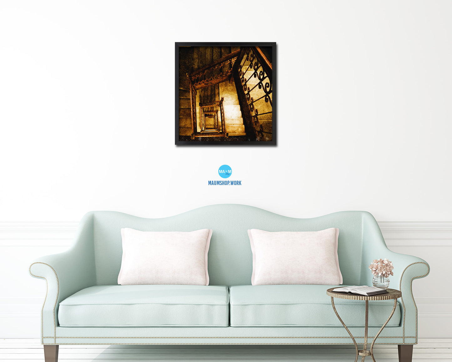 Rustic Wooden Vintage Spiral Staircase Wood Framed Print Interior Wall Decor Art Gifts