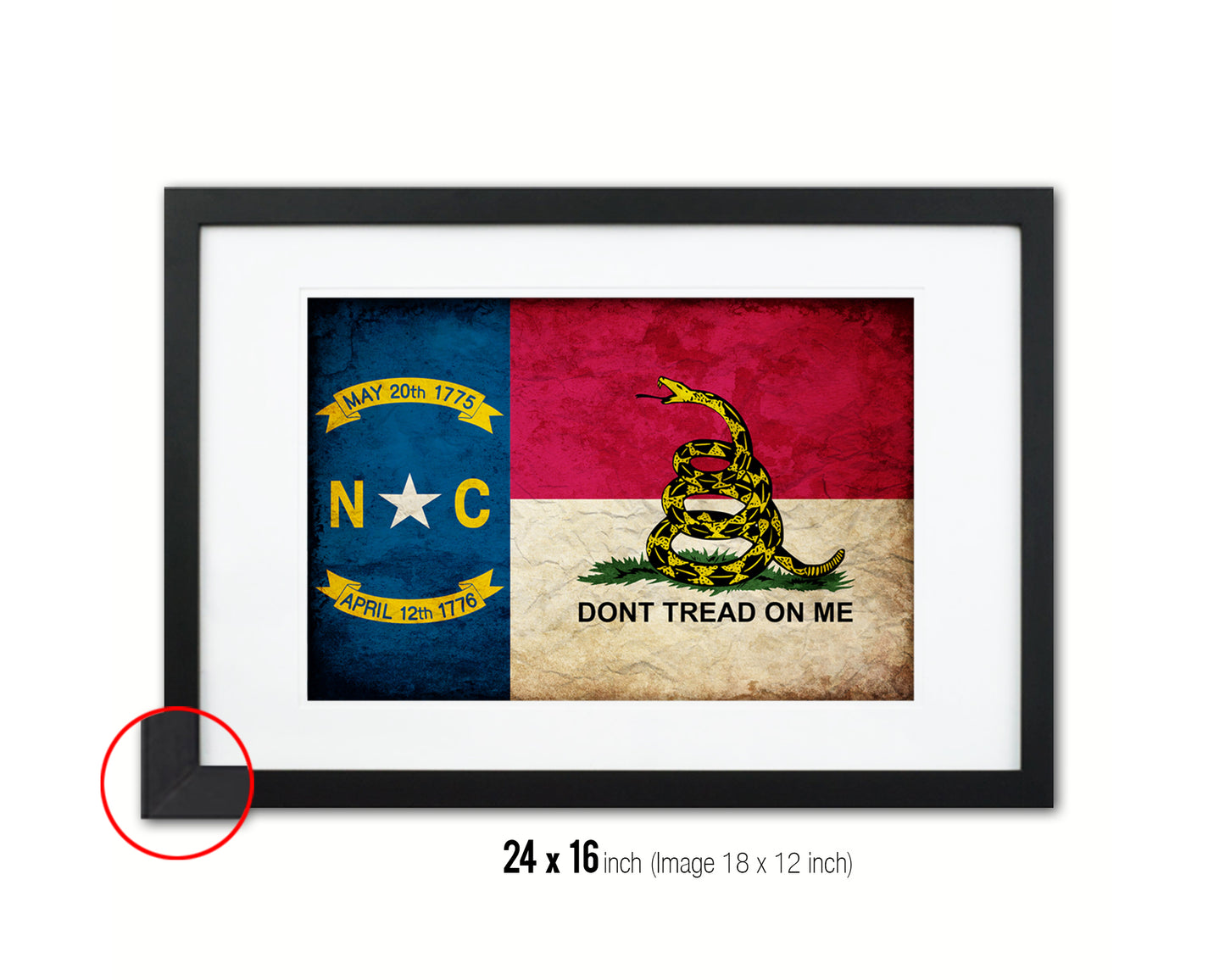 North Carolina State Gadsden Don't Tread On Me Vintage Military Flag Framed Print Art