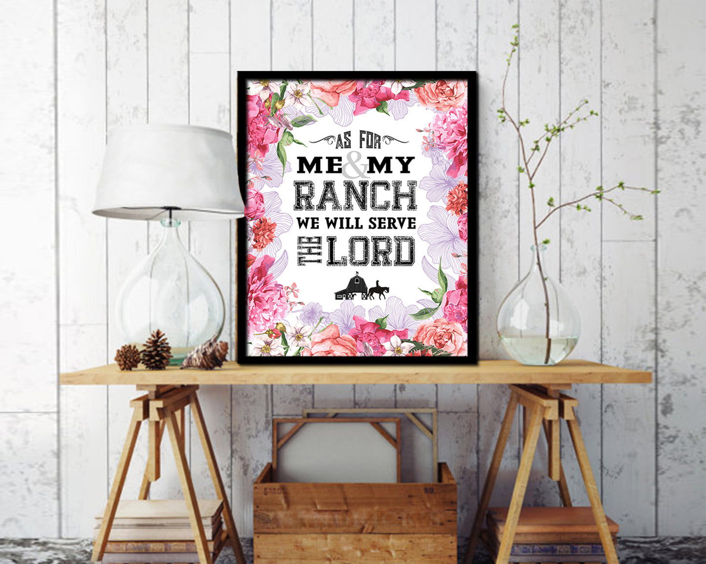 As for me & my ranch, we will serve the Lord Quote Wood Framed Print Home Decor Wall Art Gifts