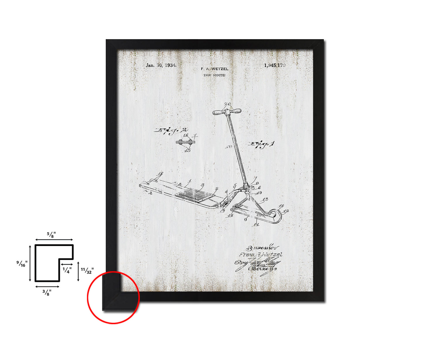 Snow Scooter Sports Vintage Patent Artwork Black Frame Print Gifts