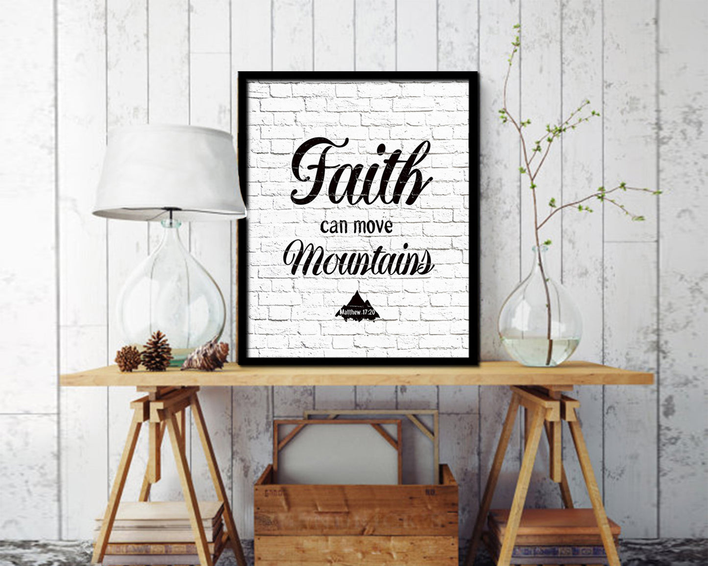 Faith Can Move Mountains, Matthew 17:20 Quote Framed Print Home Decor Wall Art Gifts