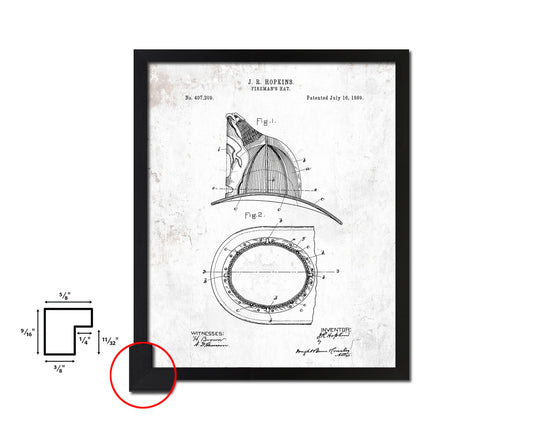 Fireman's Hat1889 Firefighter Vintage Patent Artwork Black Frame Print Gifts