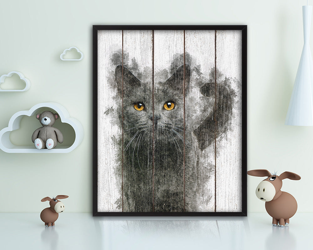 Chartreux 16 months Cat Kitten Portrait Framed Print Pet Home Decor Custom Watercolor Wall Art Gifts