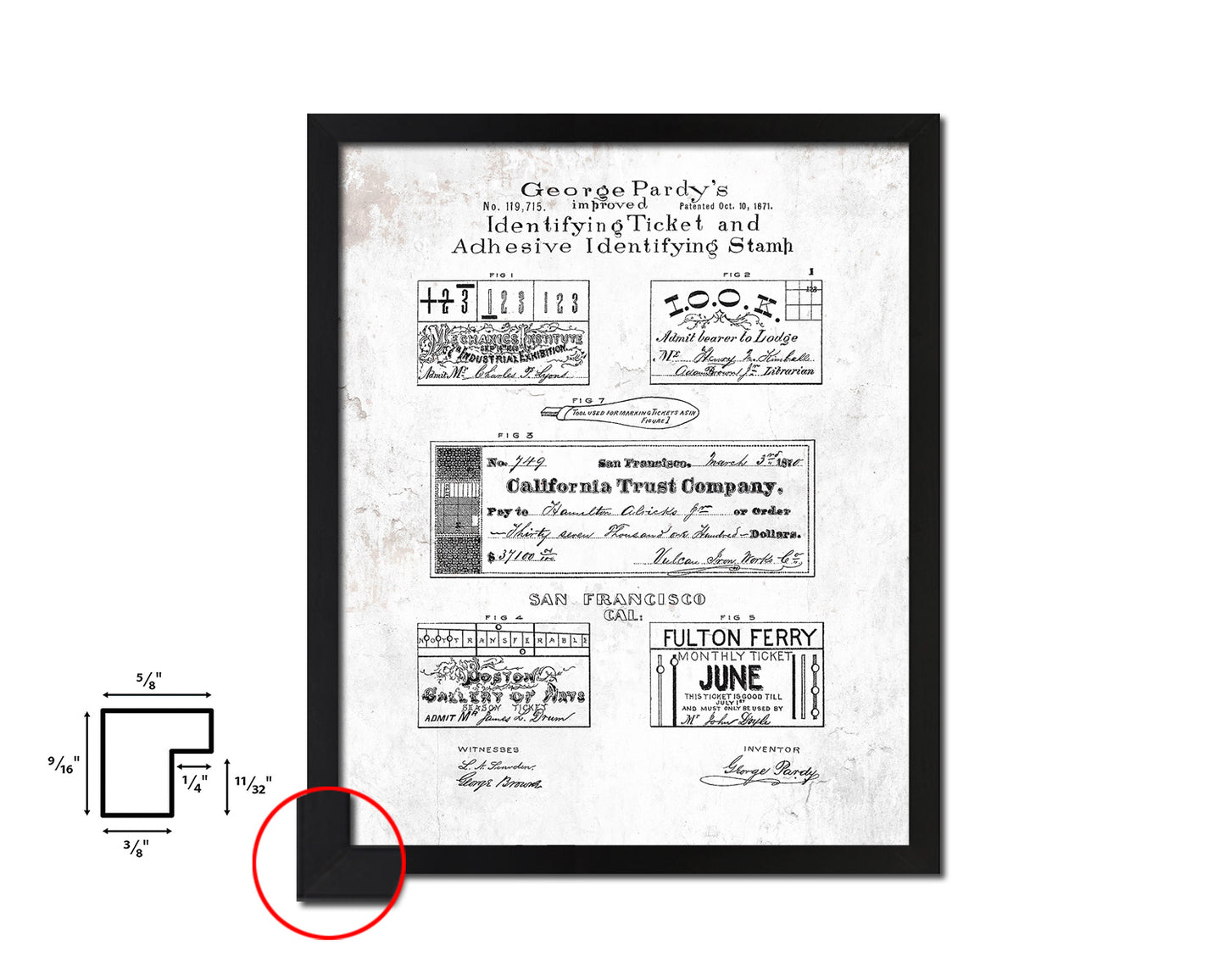 Postage Stamp Vintage Patent Artwork Black Frame Print Gifts