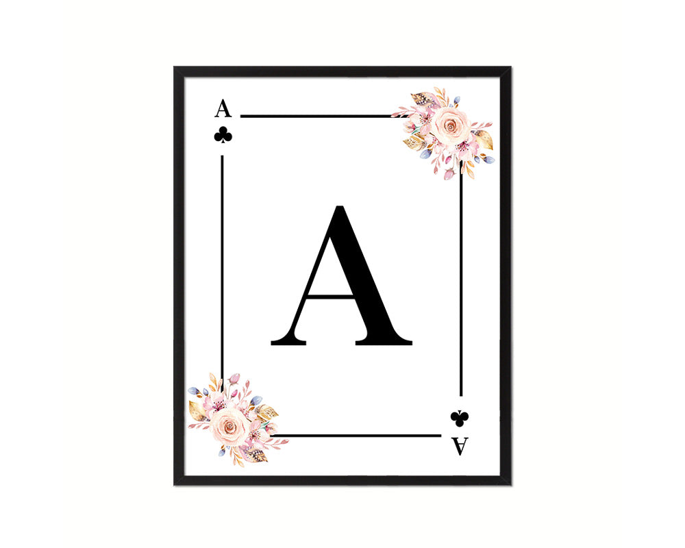 Letter A Personalized Boho Monogram Clover Card Decks Framed Print Wall Art Decor Gifts