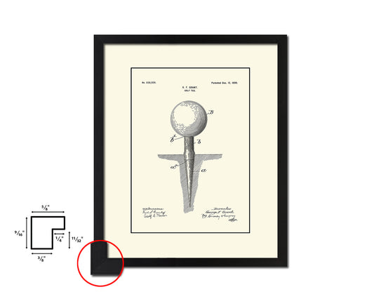 Golf Tee Sports Vintage Patent Artwork Black Frame Print Gifts