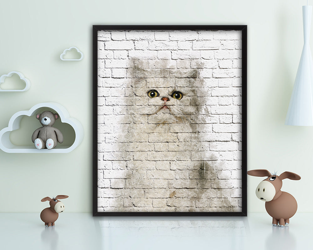 Persian Cat Kitten Portrait Framed Print Pet Home Decor Custom Watercolor Wall Art Gifts