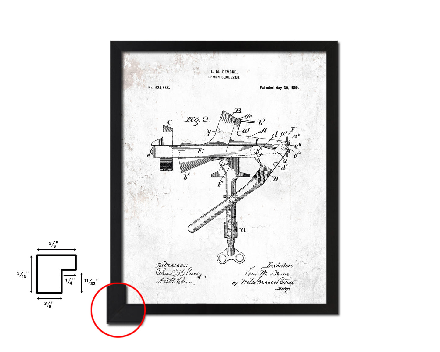 Lemon Squeezer Kitchen Vintage Patent Artwork Black Frame Print Wall Art Decor Gifts