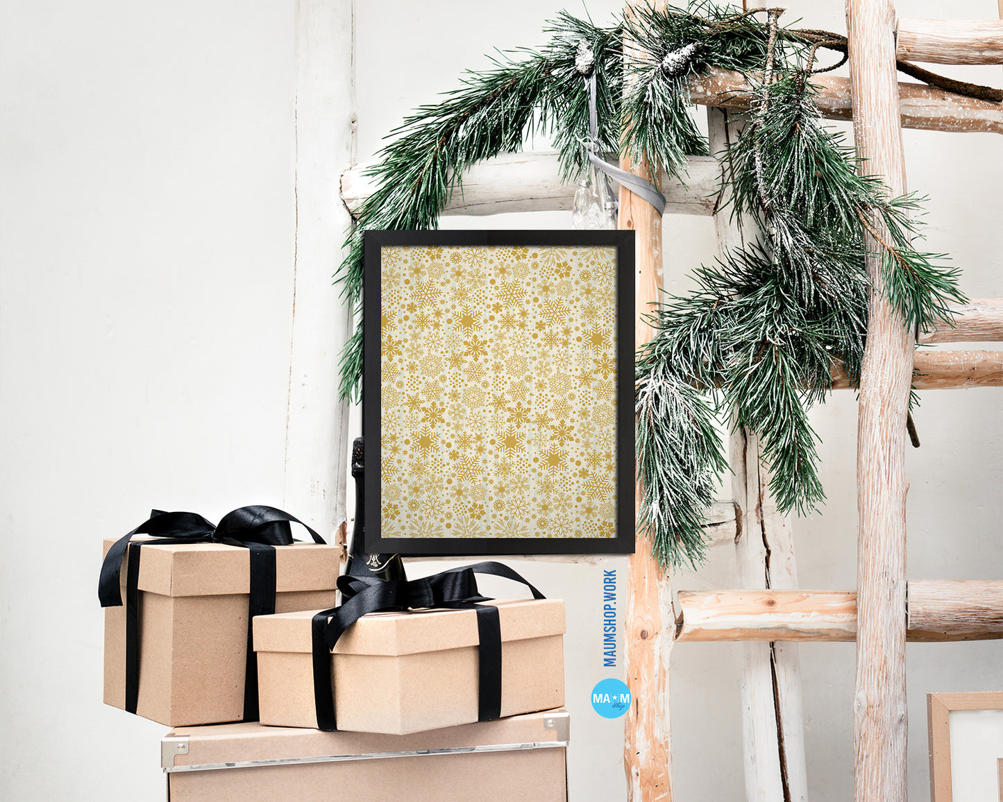 13337_Snowflake Pattern Holiday Season Gifts Wood Framed Print Home Decor Wall Art