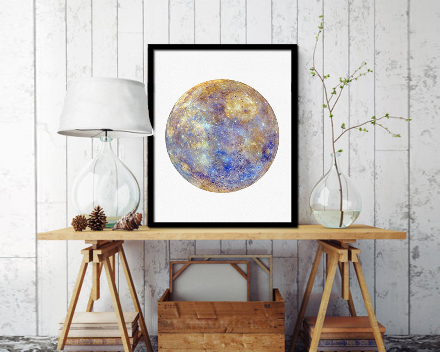 Mercury Planet Prints Watercolor Solar System Wood Framed Paper Print Wall Art Decor Gifts