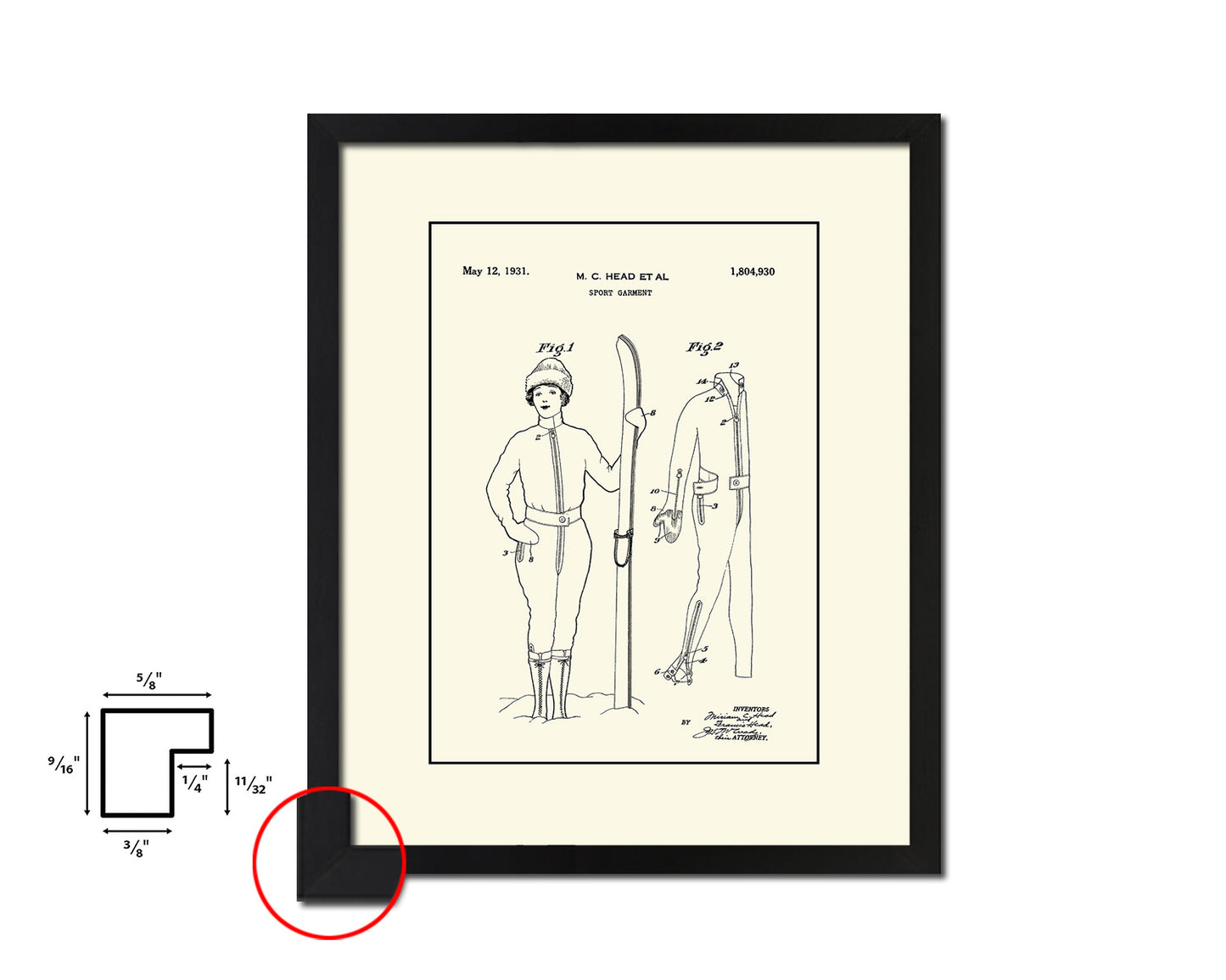 Ski Garment Sports Vintage Patent Artwork Black Frame Print Gifts