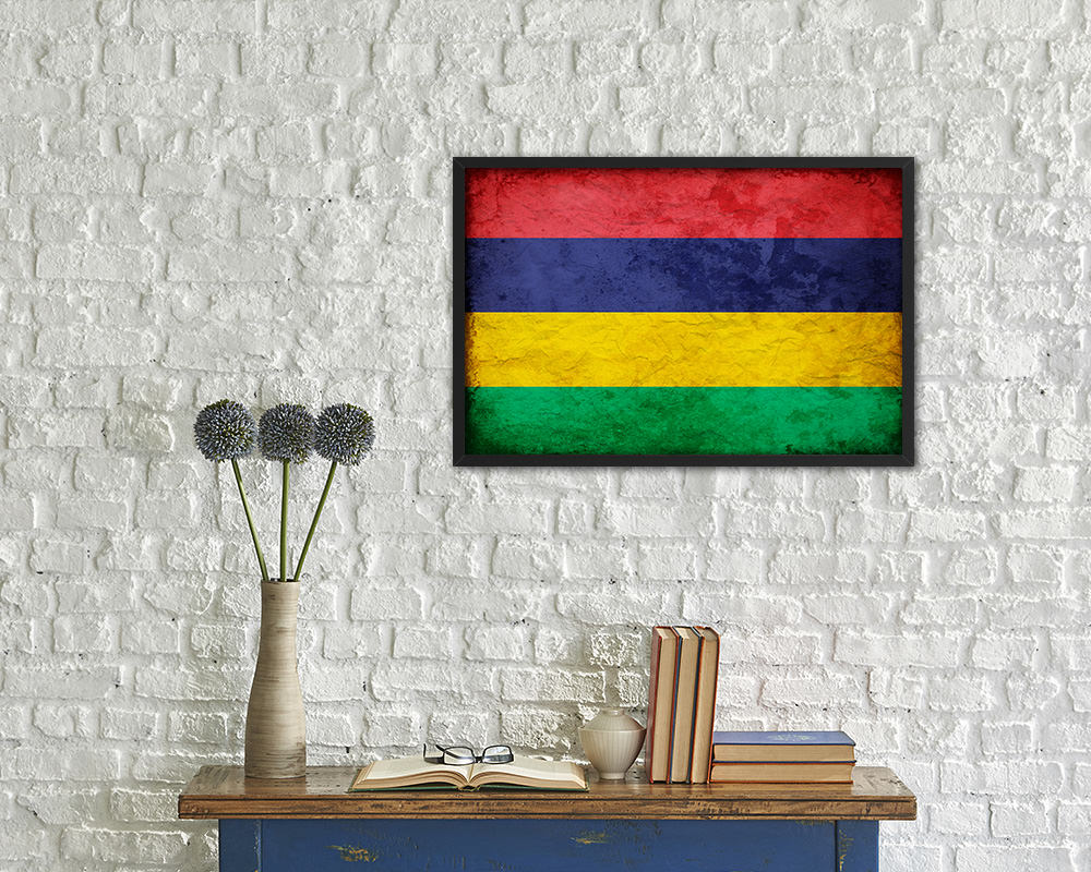 Mauritius Country Vintage Flag Wood Framed Print Wall Art Decor Gifts