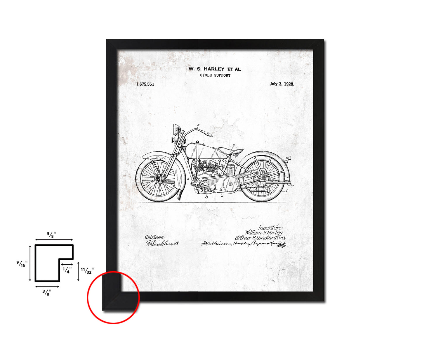 Cycle Support Motocycle Vintage Patent Artwork Black Frame Print Gifts