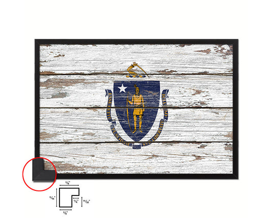 Massachusetts State Rustic Flag Wood Framed Paper Prints Wall Art Decor Gifts